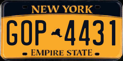 NY license plate GOP4431