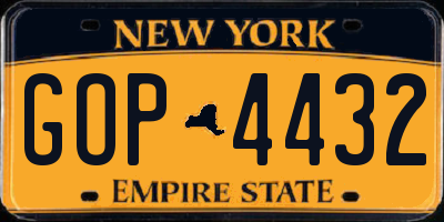 NY license plate GOP4432