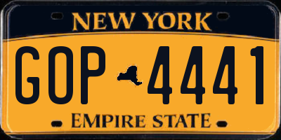 NY license plate GOP4441
