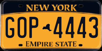 NY license plate GOP4443