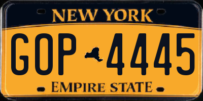 NY license plate GOP4445