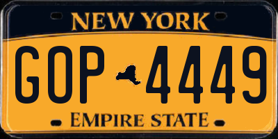 NY license plate GOP4449