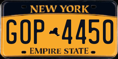 NY license plate GOP4450