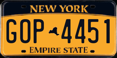 NY license plate GOP4451