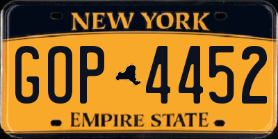 NY license plate GOP4452