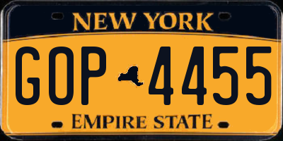 NY license plate GOP4455