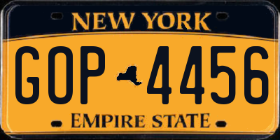 NY license plate GOP4456