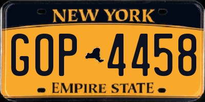 NY license plate GOP4458
