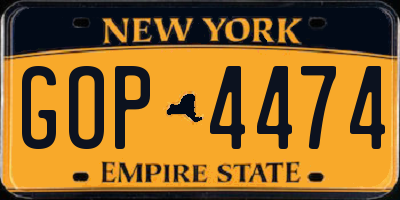 NY license plate GOP4474