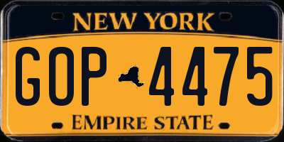 NY license plate GOP4475