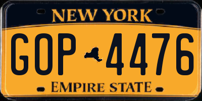 NY license plate GOP4476