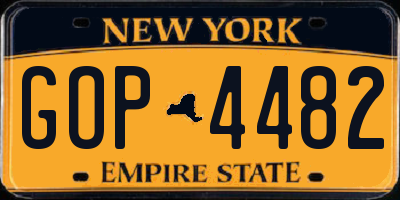 NY license plate GOP4482