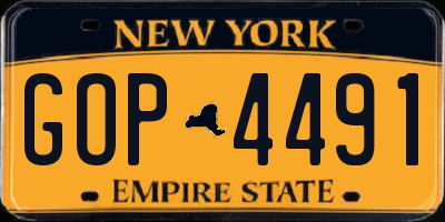 NY license plate GOP4491