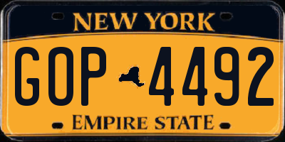 NY license plate GOP4492