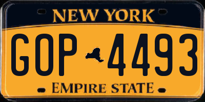 NY license plate GOP4493