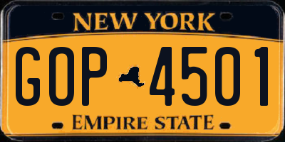 NY license plate GOP4501