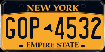 NY license plate GOP4532