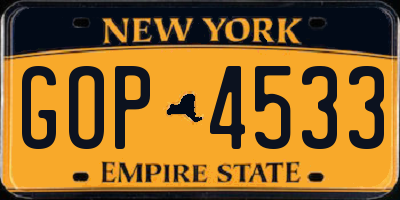 NY license plate GOP4533