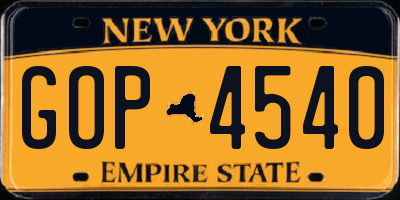 NY license plate GOP4540