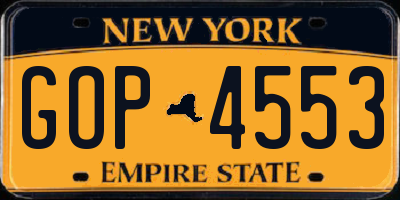 NY license plate GOP4553