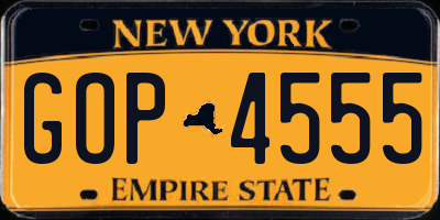 NY license plate GOP4555