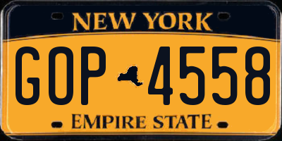 NY license plate GOP4558