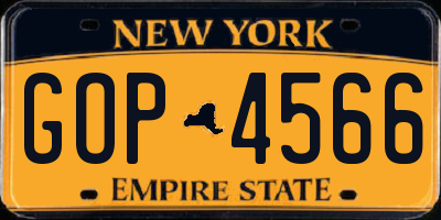 NY license plate GOP4566