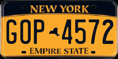 NY license plate GOP4572