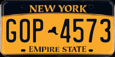 NY license plate GOP4573