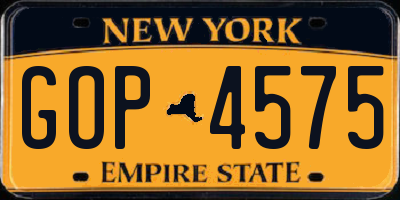 NY license plate GOP4575