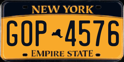 NY license plate GOP4576