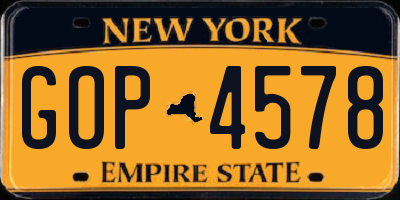 NY license plate GOP4578