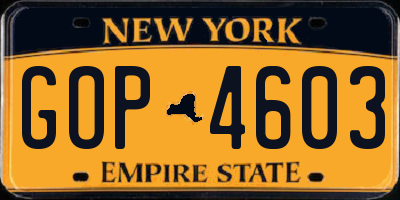 NY license plate GOP4603