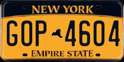 NY license plate GOP4604