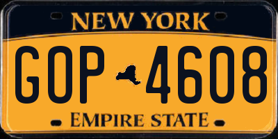 NY license plate GOP4608