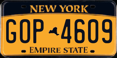 NY license plate GOP4609