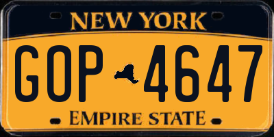 NY license plate GOP4647