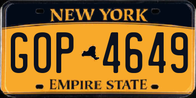 NY license plate GOP4649