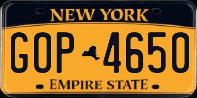 NY license plate GOP4650