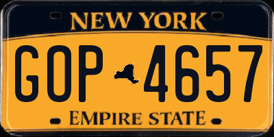 NY license plate GOP4657