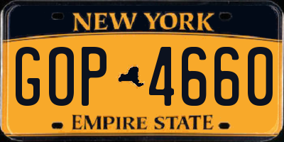 NY license plate GOP4660