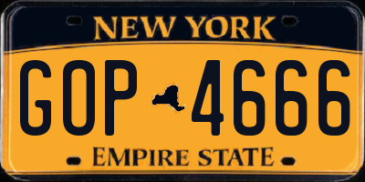 NY license plate GOP4666