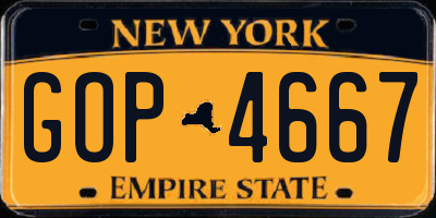 NY license plate GOP4667