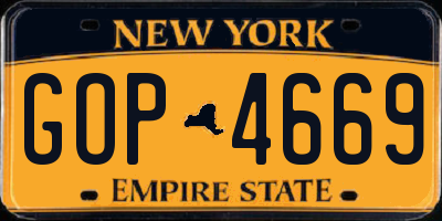 NY license plate GOP4669