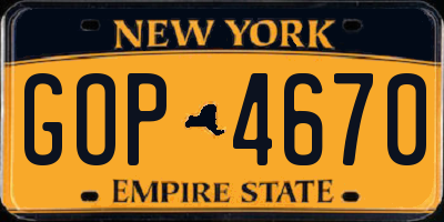 NY license plate GOP4670
