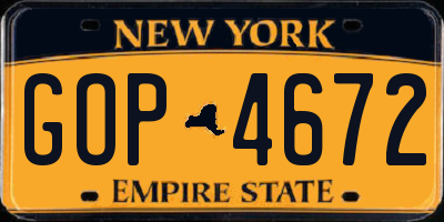 NY license plate GOP4672