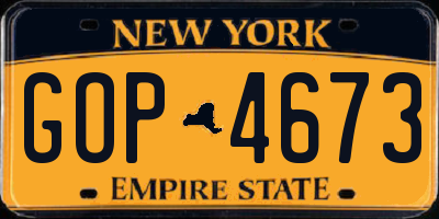 NY license plate GOP4673