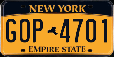 NY license plate GOP4701