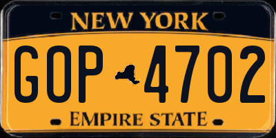 NY license plate GOP4702