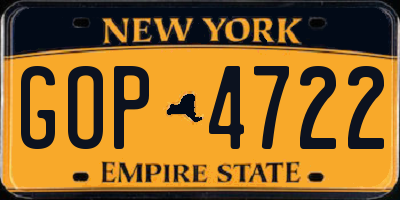 NY license plate GOP4722